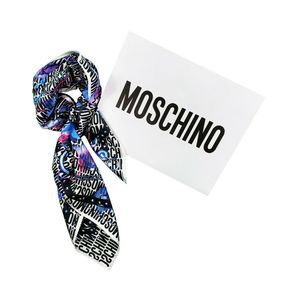 Moschino Blue Poppy & Chains Silk Scarf